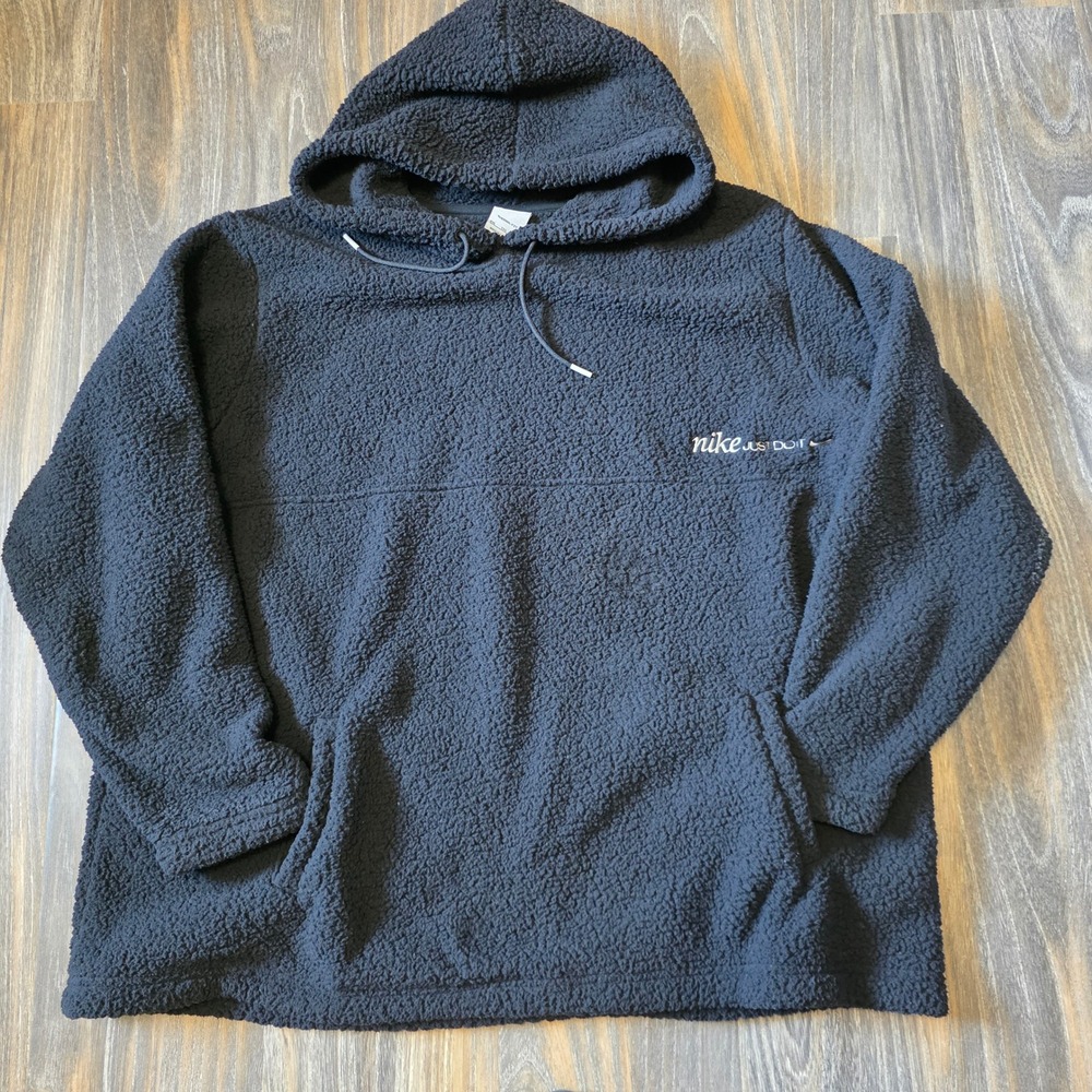 Nike Therma-FIT Sherpa Fleece‎ Hoodie Mens XXL Black Just Do It Pullover Teddy